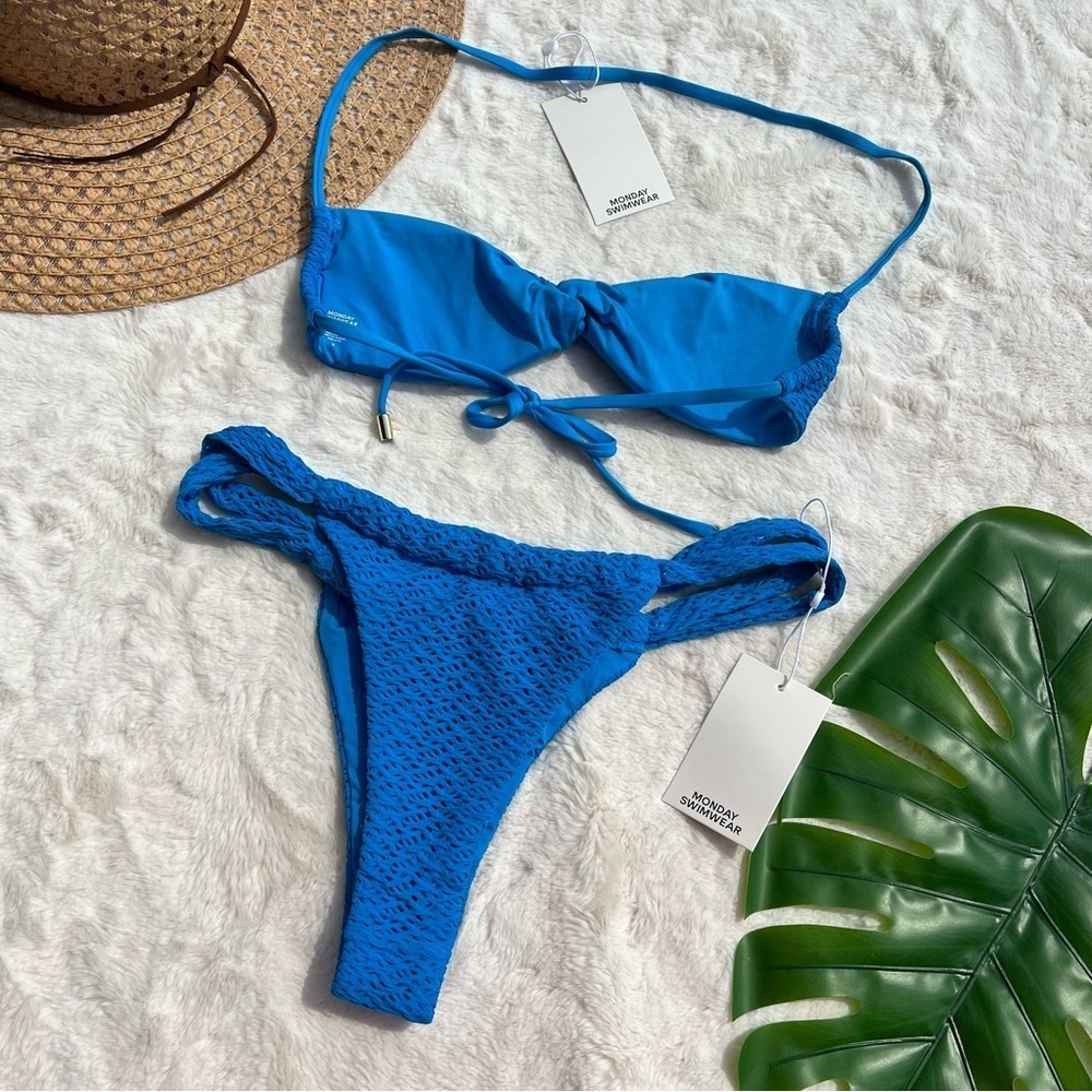 Monday Swimwear Electric Blue Textured Bikini Set - Picture 4 of 8